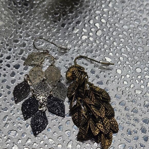 "5/$25" Mismatched Bronze/Silver Tone Layered Chandelier Dangle Earrings - Picture 3 of 7